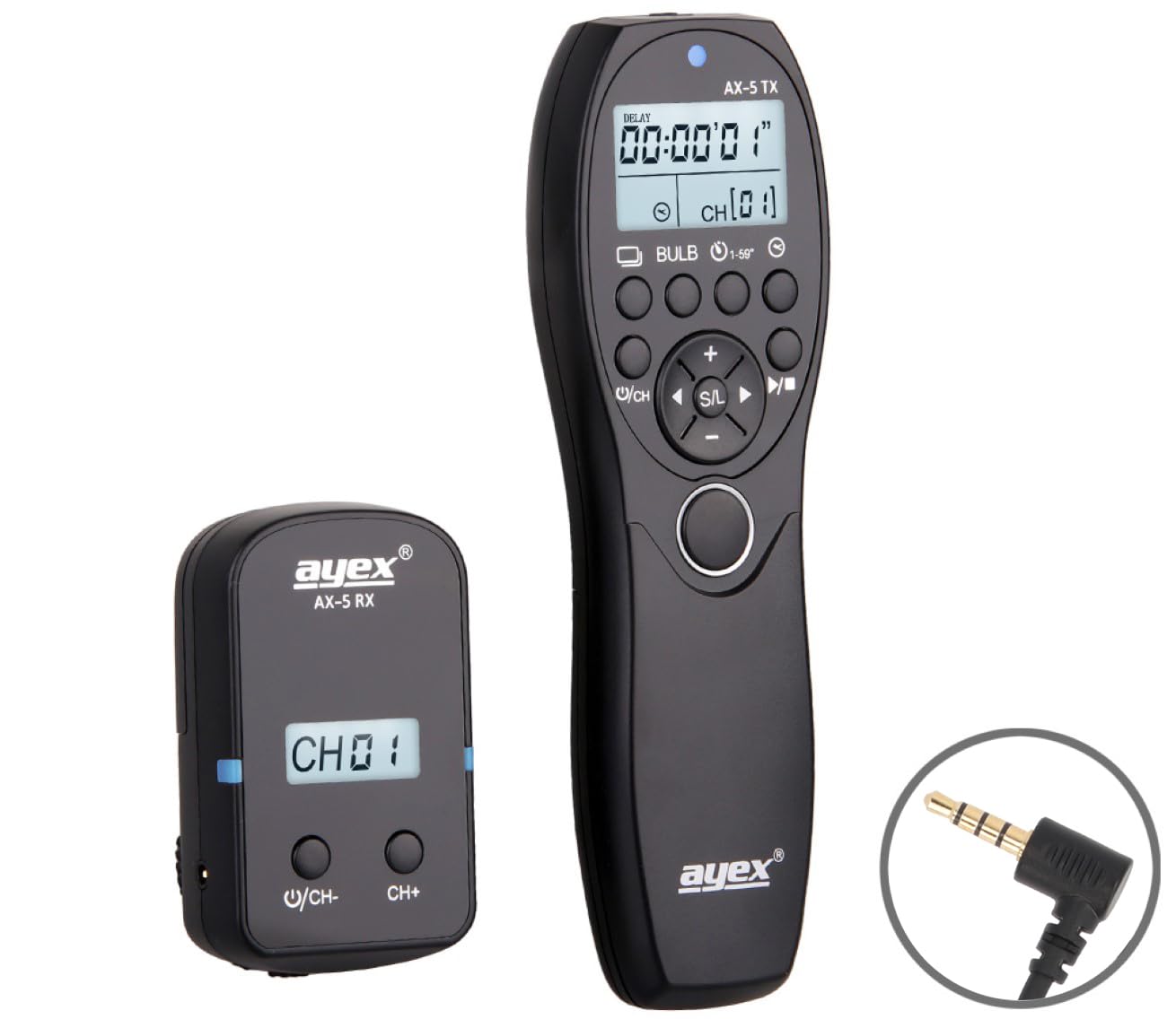 ayex AX-5 - Disparador remoto con temporizador compatible con Nikon DC3 2,4 GHz con pantalla LCD de hasta 100 m de alcance