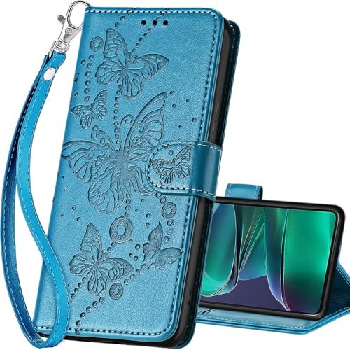 Coque Moto G Stylus 5G 2025 en similicuir PU robuste papillon bleu