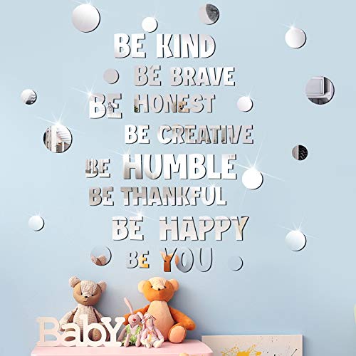 3D Acrylic Mirror Wall Sticker Decals Inspirational Mirror Wall Stickers DIY Silver Inspirational Lettering Quote Sticker Be Thankful, Be Brave, Be Creative Decals for Classroom Home Decoration