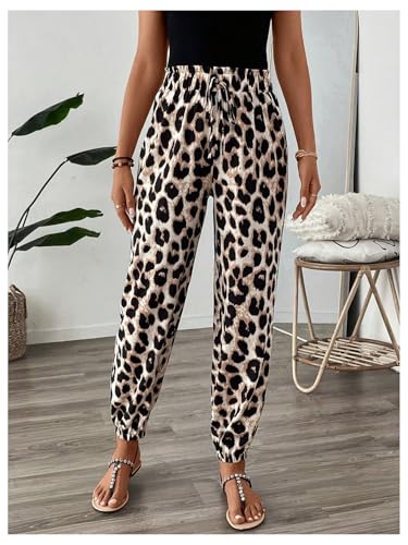 Floerns Women's Y2k Cheetah Pants Tie Front High Waist Leopard Going Out Jogger Trousers2