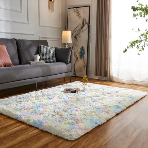 Evitany Hochflor Teppich Wohnzimmer Rutschfester Indoor Fluffy Dicker Teppich Bunte Zottige Teppiche...