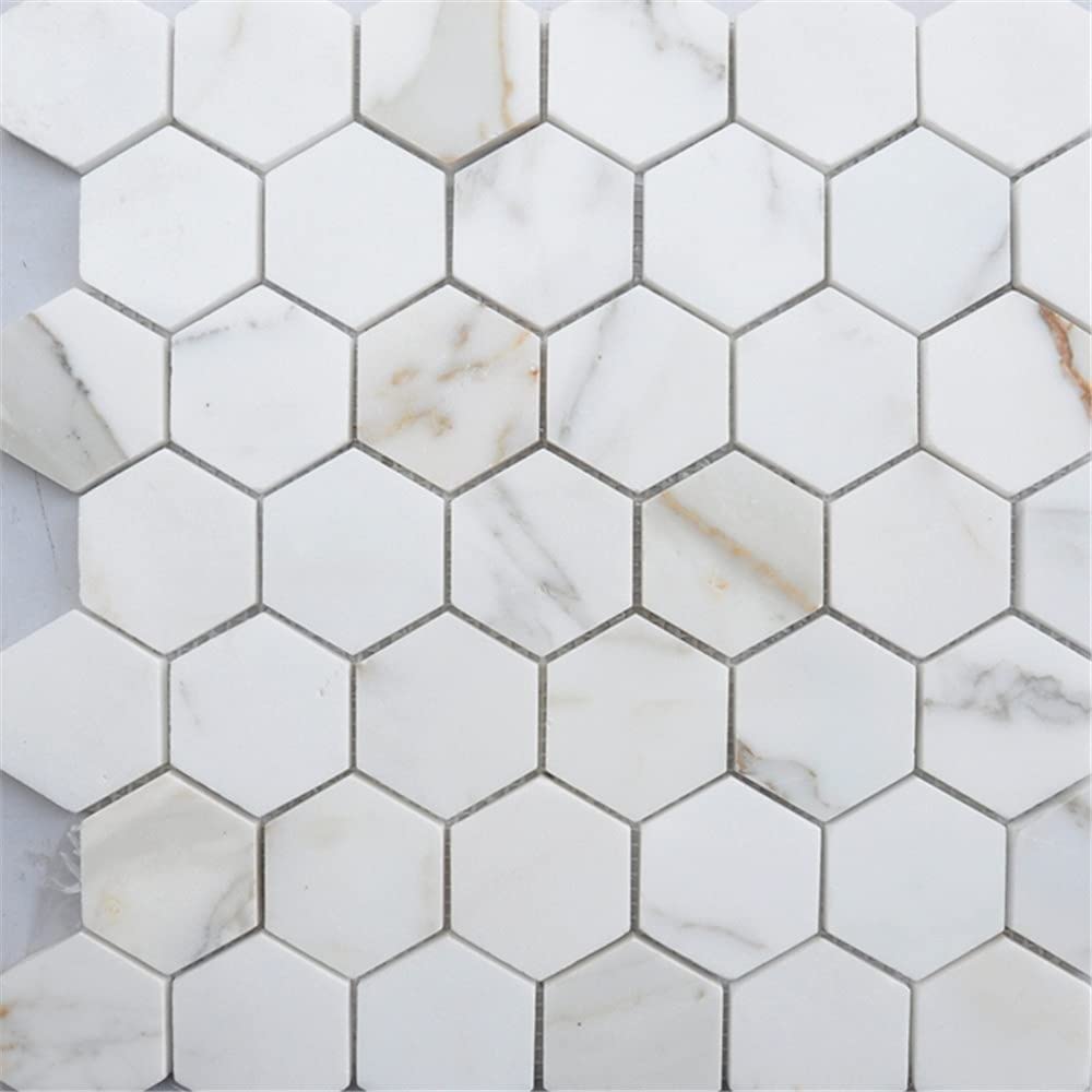 Tenedos Calacatta Gold Marble 2 Hexagon Mosaic Tile Honed Finish 1 Sheet for Kitchen Backsplash Bathroom Floor Shower Fireplace Spa Wall or Accent Design product thumbnail 4