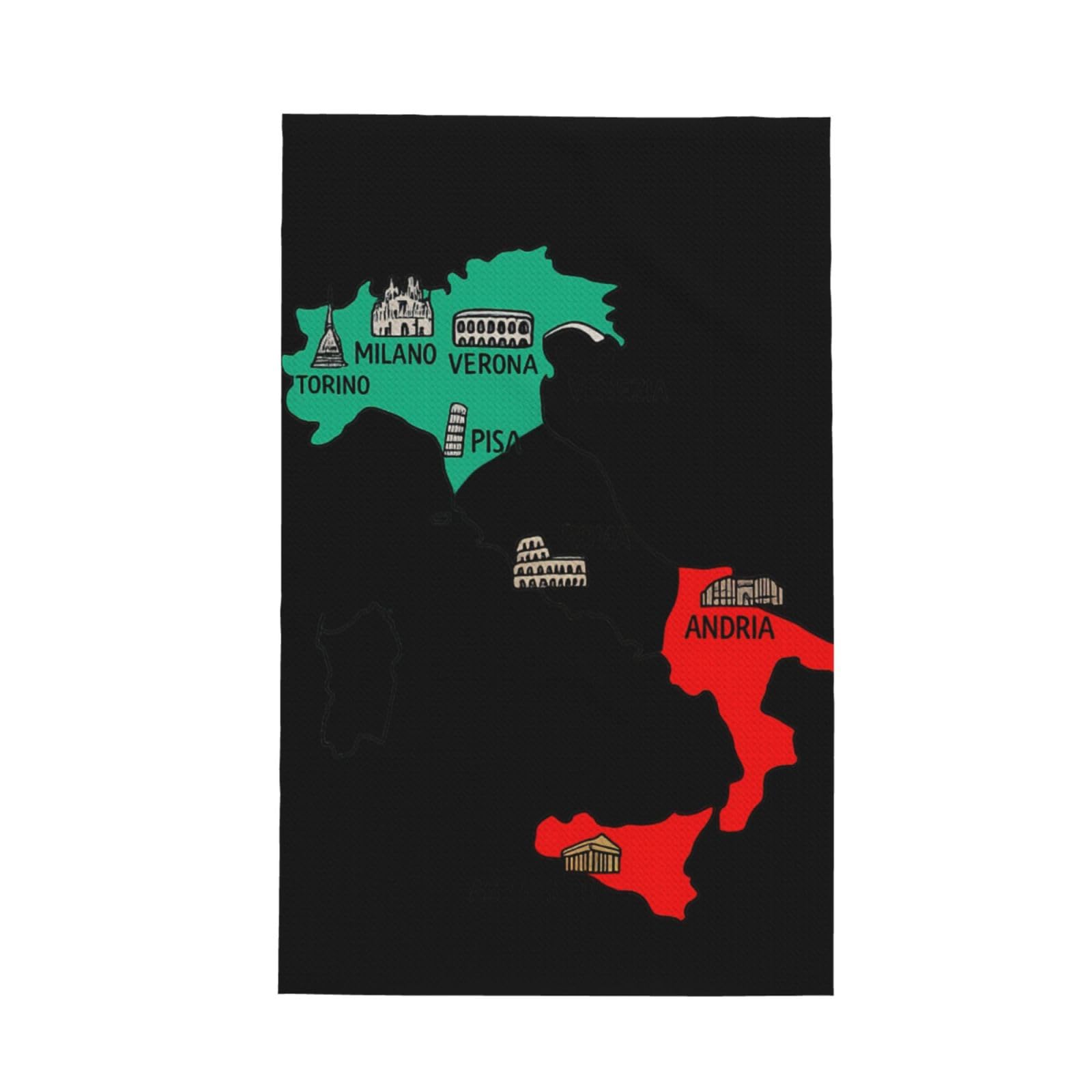 Xxahnbm Black Italy Map Cities Marked Print Waffle Kitchen Towel,Absorbent Hand Towel