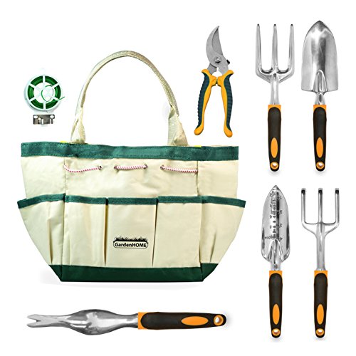 GardenHOME 8 Piece Garden Tool Set 5 Heavy Duty Garden Tool Cast Aluminium with Bag Twist Ties GardenHOME 8 Piece Garden Tool Set 5 Heavy Duty Garden Tool Cast Aluminium with Bag Twist Ties