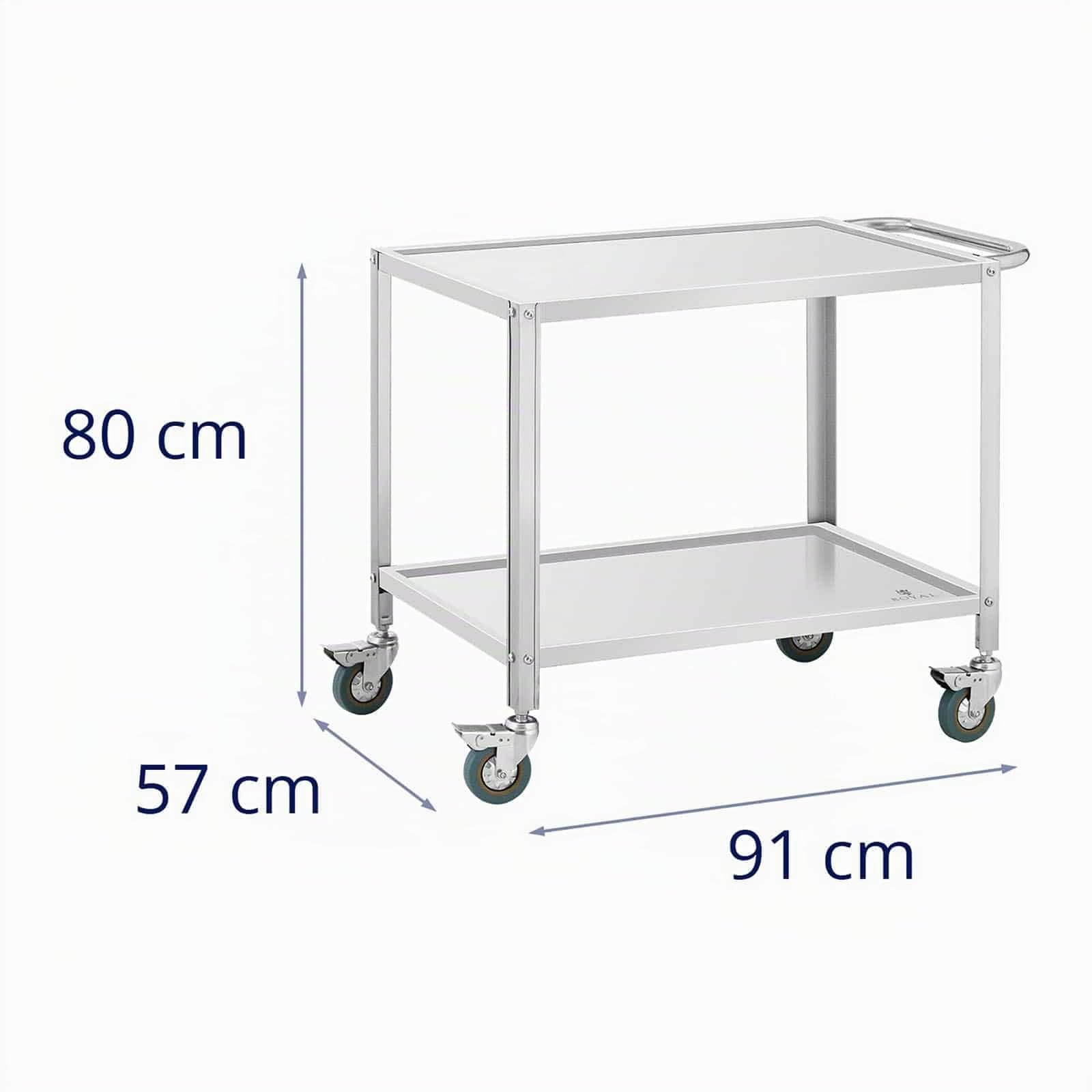 Royal Catering RCGW 12 Carro de servir 2 bordes, 80 x 57 x 3,5 cm, 100 kg, 53 cm de distancia, carro de cocina, acero inoxidable