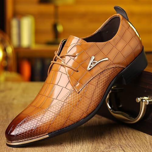 Mens Leather Crocodile Print Oxford Shoes Chunky Heels Rubber Sole Lace Up Cap Toe Dress Shoes Business Formal Prom Derby Shoes Casual Walking Shoes2