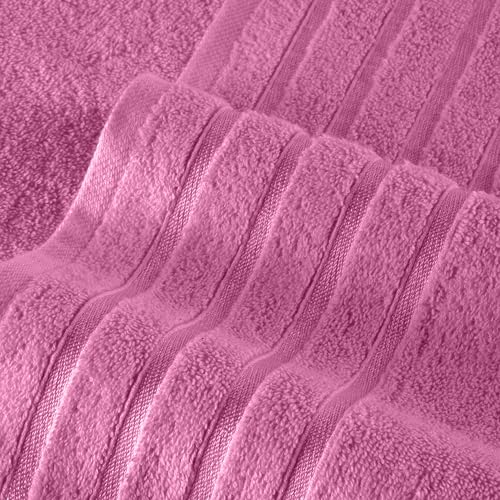 Image of Elegant Comfort 4 Lines Viscose Stripe 6-Piece Premium Towel Set - 100% Turkish Cotton High Absorbent Luxury Bathroom Towels - Includes 2 Washcloths, 2 Hand Towels and 2 Bath Towels Set, Light Pink