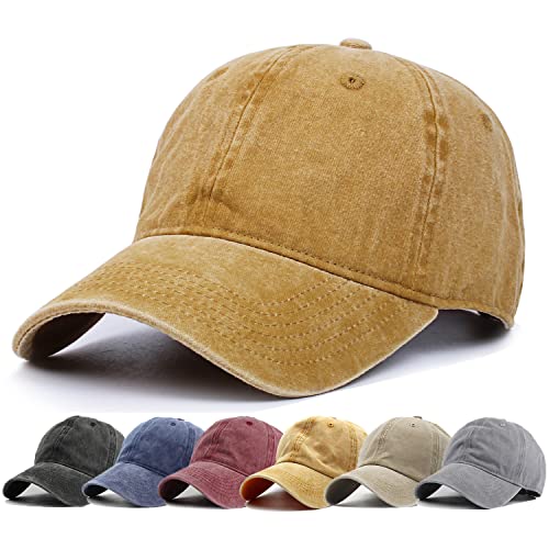 Image of HH HOFNEN Baseball Cap Washed Cotton Unstructured Vintage Hat for Men Women | Unisex Sports Ball Caps Sun Protection Adjustable Outdoor Curved-Brim Dad Hat Classic Plain Cap