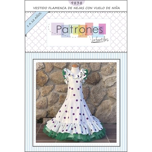 Patrón de Costura: Vestido Flamenca de nejas con Vuelo para niña   Tutorial en Vídeo y Patrón Multitalla en Papel (Tallas de 1 a 12 Años) para Hacerlo Tú Misma.