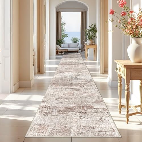 RUUGME Washable Hallway 3x25 Rug - Abstract Runner Rugs for Living Room Non Slip Rubber Backing Indoor Entryway Carpet for Bedroom Kitchen Soft Low Pile Stain Resistant Floor Decor Mat 3x25 Brown