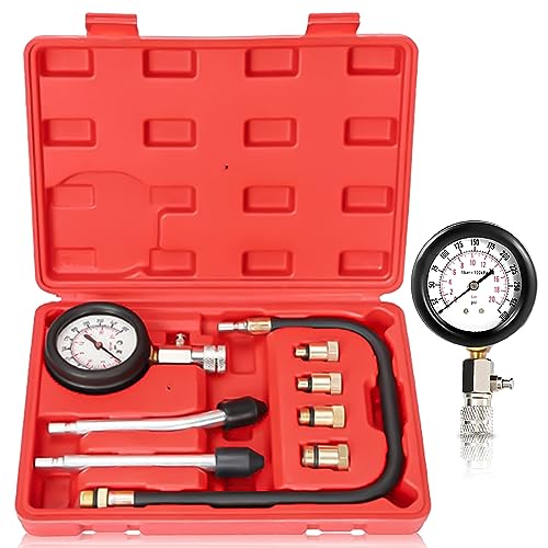 Compresión Kit de Compresión para Coche: Manómetro Juego de herramientas con 4 adaptadores y maletín, medidor de compresión de motor de gasolina 0-20 bar o 0-300 psi, comprobador de compresión para
