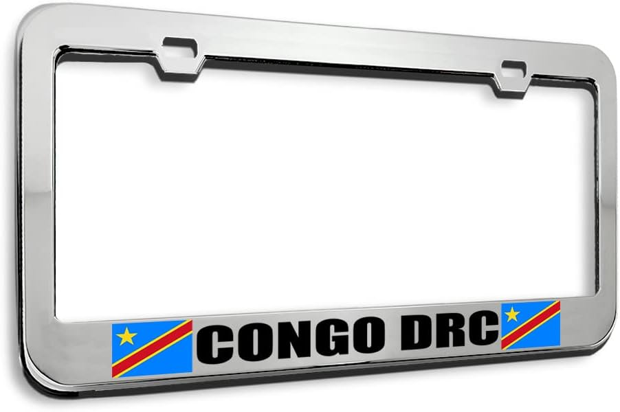 Metal License Plate Frame Congo Drc Flag Black Car Accessories Stainless Steel 2 Holes 1 Frame