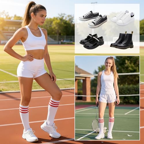 Image of American Trends Womens Athletic Knee High Socks Outdoor Sport Thigh High Stockings Casual Stripes Tube Socks