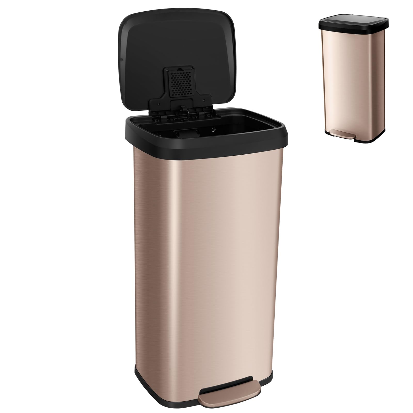 GiantexUK 50L/68L Recycling Pedal Bin, Stainless Steel Rectangular Trash Bin with Silent Soft Close Lid & Pedal, Fingerprint-Proof Recycle Dustbin for Home Kitchen (68L with Deodorant Box, Rose Gold) — image 1