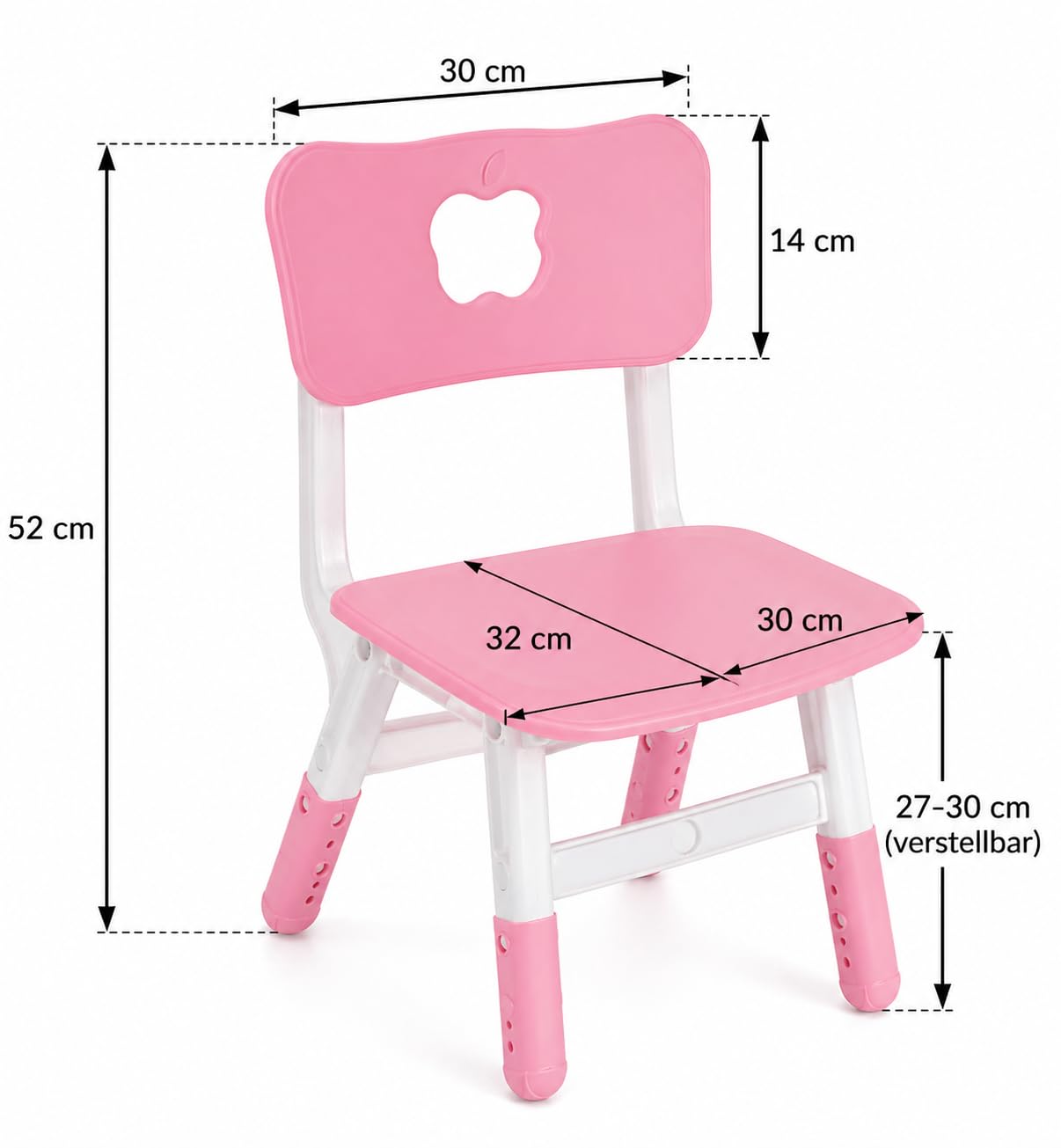 Bayli Kinderstuhl Rosa höhenverstellbar 27–30 cm – Kunststoff Stuhl für Kinder – Spielstuhl, Lernstuhl & Bastelstuhl für Kinderzimmer, Kita & Spielbereich