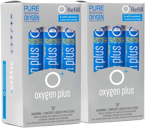 Oxygen Plus – O+ Refill 12 Pack | Portable O-Stick Oxygen Dispenser Refills | Filled with 99.5% Pure O2 | Supplement to Boost Energy & Recovery | 12+ Uses Per Recyclable 3.4 Liter Canister