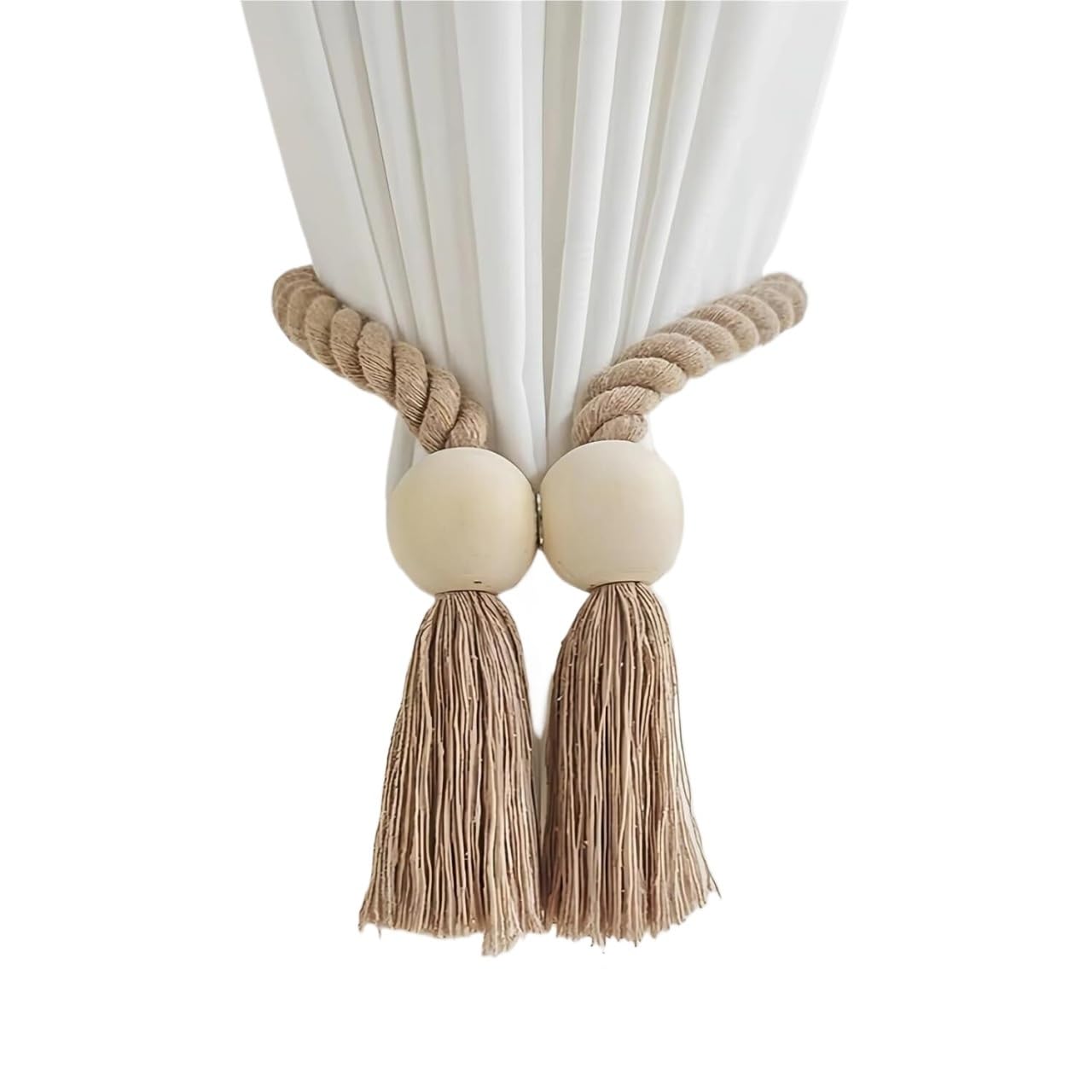 Embrasses de Rideaux, Lot de 4 embrasses de Rideaux magnétiques en Bois Massif tissé à la Main, Style bohème
