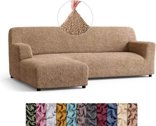 Image of Bellissima Sofa Covers - Premium Luxury Microfibra Plain Stretchable Sofa Cover Fully Covered Slipcover, Imported from Italy (Cappuccino, L Shape Left-UN)
