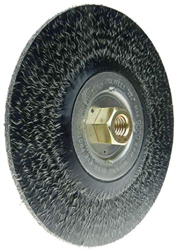 Image of Weiler 35216 Polyflex Encapsulated Root Pass Weld Cleaning Brush 7 inch, 0.014 inch Steel Fill, 5 /8 inch-11 UNC Nut, Made in The USA (Pack of 5)