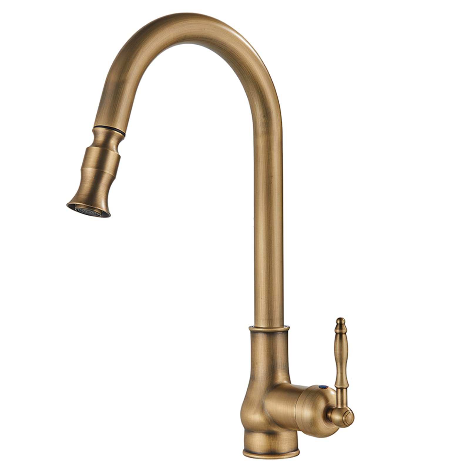 Pull Down Kitchen Faucet Brass Kitchen Sink Faucet with Pull Out Sprayer Single Handle Kitchen Mixer Tap with 360° Swivel Spout Hot and Cold Water Adjustable,Ma，Antique Brass