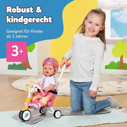 BABY Born Dreirad mit Lenkstange - Trike mit funktionsfähigen Rädern & Sicherheitsgurt - Puppenzubehör für alle Puppen der Größe 36 cm & 43 cm - Geeignet für Kinder ab 3 Jahren