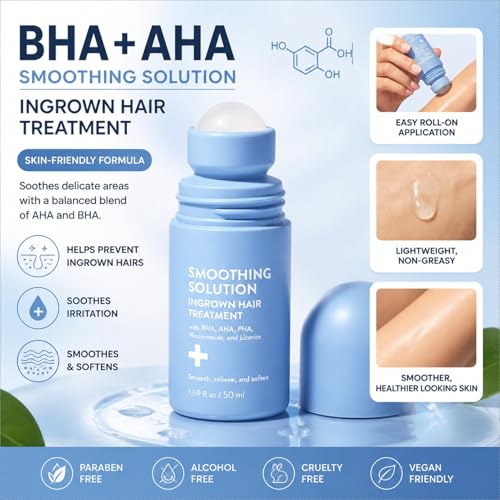 VANCON Ingrown Hair Treatment Serum for Razor Bumps & Bikini Line - Smoothing Solution with Salicylic Acid & Centella - Soothing Aftercare for Women & Men on Legs, Underarms, Arms -1.69oz