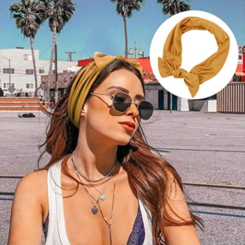 Image of DRESHOW 6 PCS Adjustable Headbands for Women Knotted Headbands Elastic Non-Slip Fashion Hair Bands for Workout Sports Running Yoga