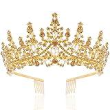 TOBATOBA Champagne Gold Crowns for Women Queen Costumes for Women Princess Bride Costume Royal Crown for Halloween Crystal Wedding Tiara Princess Tiara for Prom Pageant Cosplay