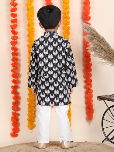 Image of POLKA TOTS Boys Cotton Ethnic Kurta Pajama Set with Attached Koti | Ethnic Motif Wear Kids Kurta Pyjama for Boys & Toddlers | Traditional Dress for Weddings & Festivals | Festive Jubba Set for Babies