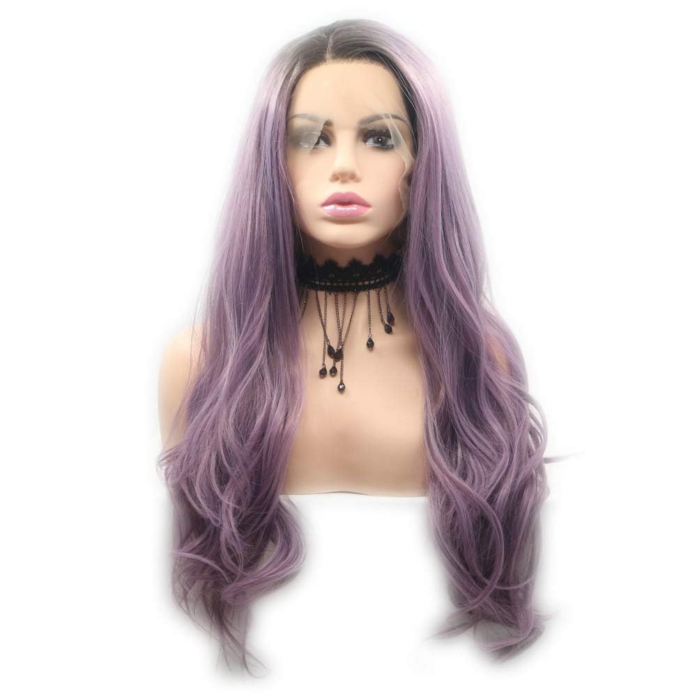 Perruque synthétique violette ombré 61 cm, la solution sans colle contre les irritations - 7