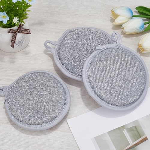 Image of GORGECRAFT 8Pcs 4.5 Inch Wire Dishwashing Rags for Wet and Dry Non Scratch Dishcloth Tableware Multifunctional Cleaning Washing Dish Cloth Reusable Round Scrub Sponges for Kitchen Cookware Dishes