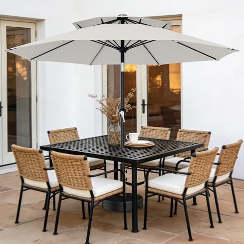 Image of AreShark 10ft 2 Tiers Patio Umbrella - Outdoor Umbrella Waterproof UV Protection, Market Table Umbrella w /Push Button Tilt&Crank for Pool, Porch, Garden(Ivory)
