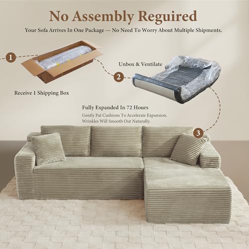 Image of 96 inch Sectional Couches for Living Room Cloud Couch Sofa with L-Shape Upholstered Boneless Couchs Modern Modular Sectional Couch with Chaise (Camel, 95 inch W+Right Facing Chaise+2Seaters)