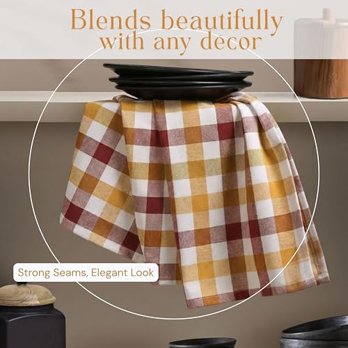 Image of Multi Check Tea Towels 12 Pack Combo, 18 inchx26 inch, Dish Towels for Kitchen Drying, Reusable Rags, Absorbent, Washable Cloths, Cleaning Towels for Dishes - Rust, Tan, Grey, Burgundy, Brown