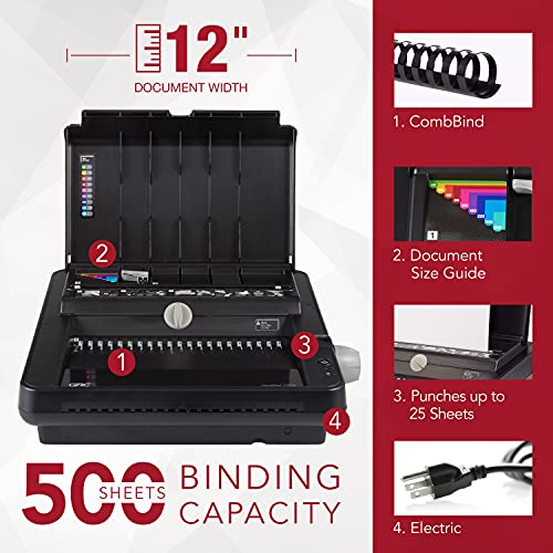 Gbc Binding Machine, Electric, Binds 500 Sheets, Punches 25 Sheets, Combbind C450E (7709100), Off-White #TOP1