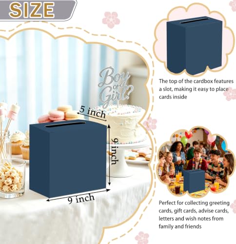 Image of SietDESEO Navy Blue Card Box for Graduation Large Cardboard Gift Card Box Holder for Wedding Reception Birthday Graduation Baby Shower Raffle Ticket Box with Slot