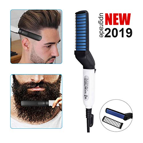 【New Upgrade】Quick Beard Straightener Comb, Electric Hair Comb For Men, Styling Comb Hair Curlers, Hair Straightener, Magic Massage Comb Beard Multifunctional Hair Curling Curler Show Cap Tool