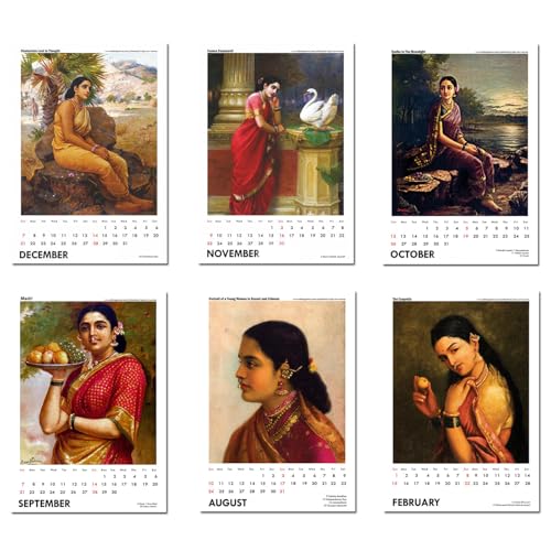 Image of Tallenge - New Year 2025 Desk Calendar - Art by Indian Masters - Raja Ravi Varma - 6 x 9 Inches for Home & Office (Paper, Desk Calendar)