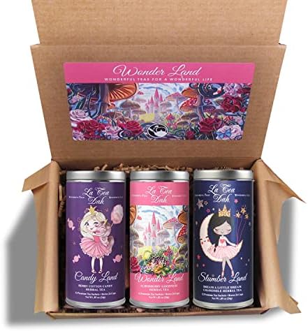 Little Princesses Kids Tea Set by La Tea Dah | Decaf Tea Sampler for Children | Gourmet Tea Gift Sets for Birthday & Tea Parties | Tea Assortment Gift Box (36 Caffeine Free Tea Sachets)