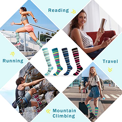 Yoyou Compression Socks For Women & Men 20-30Mmgh Knee High Socks For Running Nurse Travel 4-Pairs Striped #TOP4