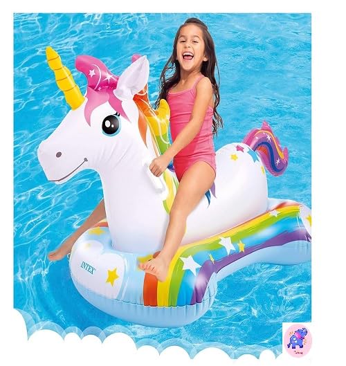 Image of Ride-On Air Inflatable Swimming Pool Float| Children Safety Rider Tube Float for Water Fun |Floater Raft Lounger Pool Mattress for Kids & Adults with Handles (Age 3+) (Magical Unicorn)