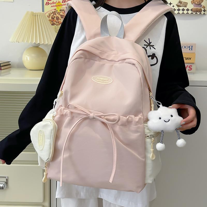 Coquette Preppy Bow Tie Backpack - Cute Back to College Accessory (Pink)2