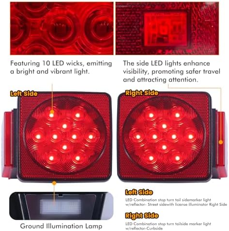 MAXXHAUL 70205 Trailer Light Kit - 12V All LED, Left and Right Waterproof Submersible for Trailers, Boat Trailer Truck Marine Camper RV Snowmobile, Red - 3