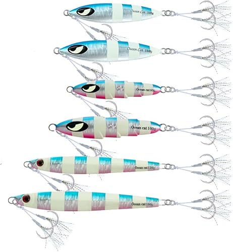 Miniatura 1 de OCEAN CAT Jig 6 Pcs Combo Lento Pitch Jigs Pesca Señuelos Verticales Jigging Plano Caída