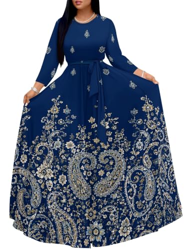 Image of PinkPatty Women's Long Sleeve Maxi Dress Plus Size Casual V Neck Wrap Dress with Pockets&Belt
