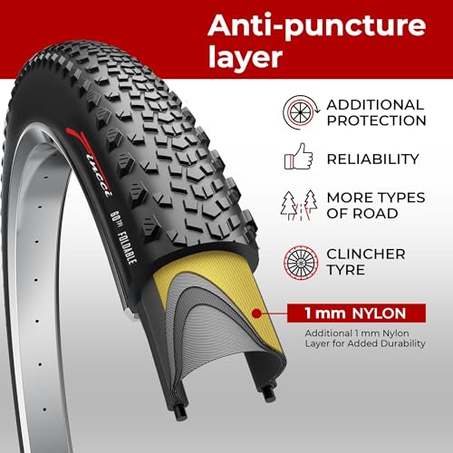 Fincci Pair 700x40c Bike Tire – 700c Gravel Tires with Kevlar & Nylon 1mm Puncture Proof – Durable 60 TPI Foldable Bicycle Tires 42-622 for Hybrid, Electric, Touring, MTB Bikes