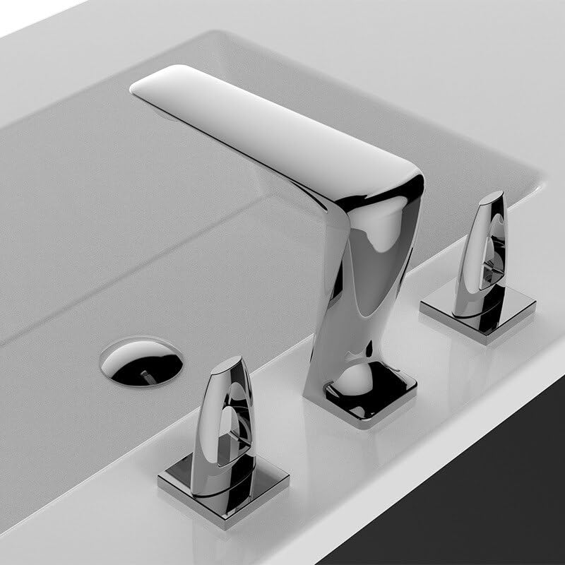 Robinet de lavabo de salle de bain 3 trous chrome mitigeur JCAKES à 2 poignées en laiton