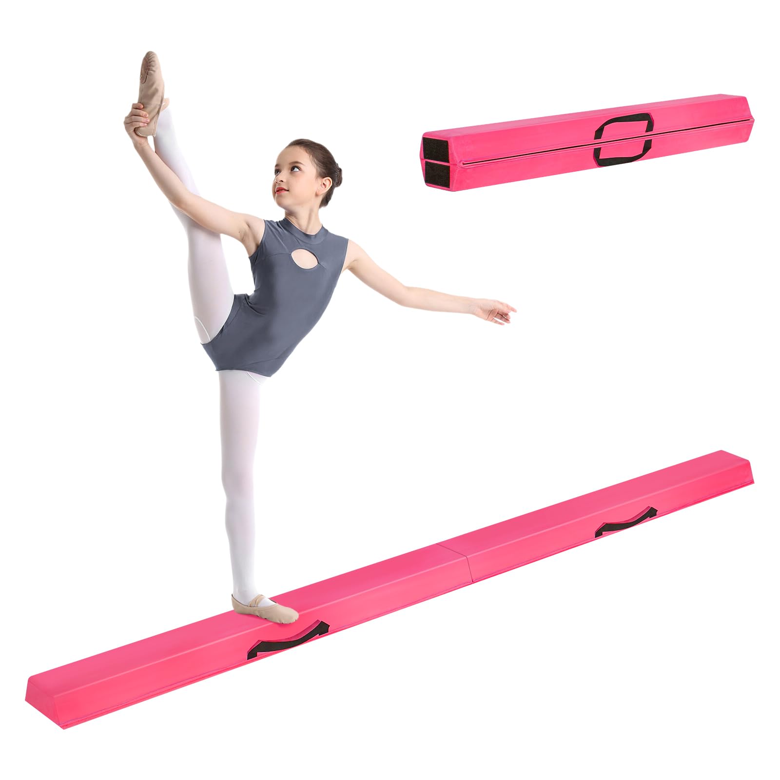 LN COZY CORNER 7FT 2.1M Folding Gymnastics Balance Beam High Density EVA Foam for Kids Gymnastics Equipment for Home Girls, Non-Slip Suede Surface for Training, Beginner to Pro (Pink)