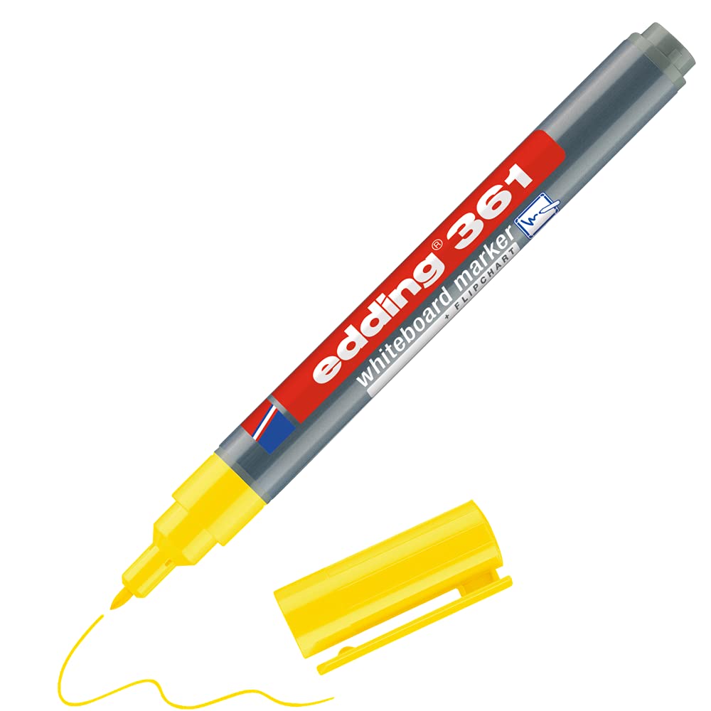 edding 361 whiteboard marker - yellow - 1 whiteboard pen - round tip 1 mm - whiteboard pen dry wipe - for whiteboards, flipcharts, pinboards, magnetic and memo boards - sketchnotes