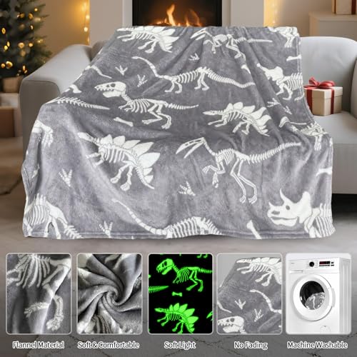Image of TEHALK Dinosaur Glow in The Dark Blanket for Boys /Girls /Toddler /Baby, Dinosaur Toys for Boy Age 3-12, Cute Funny Kids Throw Blanket for Birthday /Gifts 40 inchx 60 inch